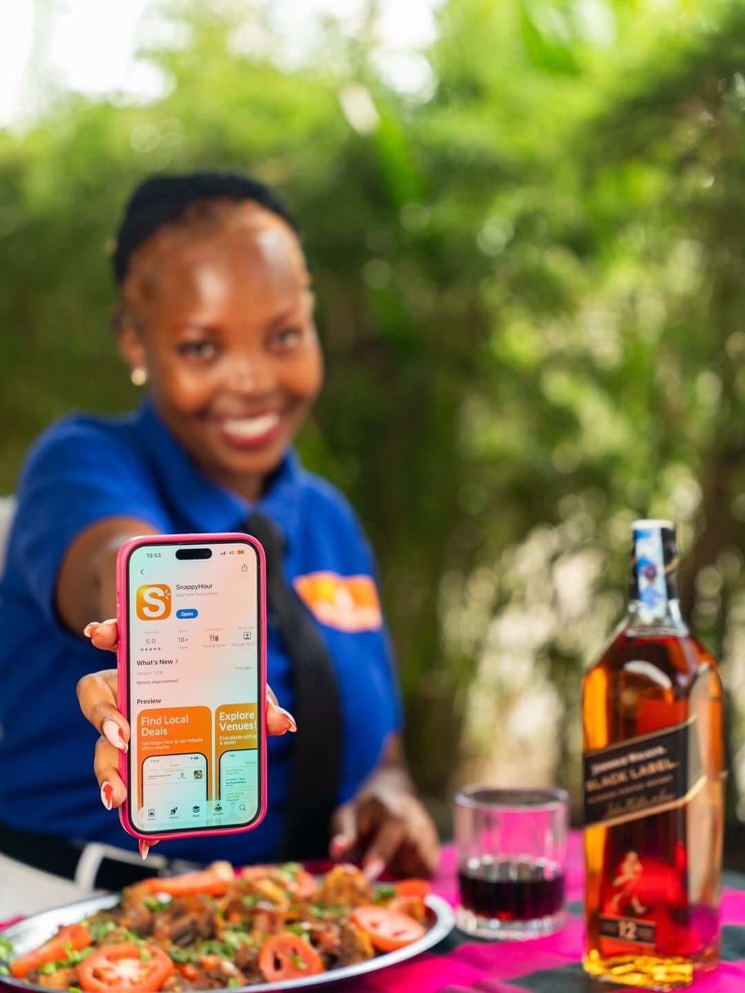 SnappyHour app showing live deals in Nairobi